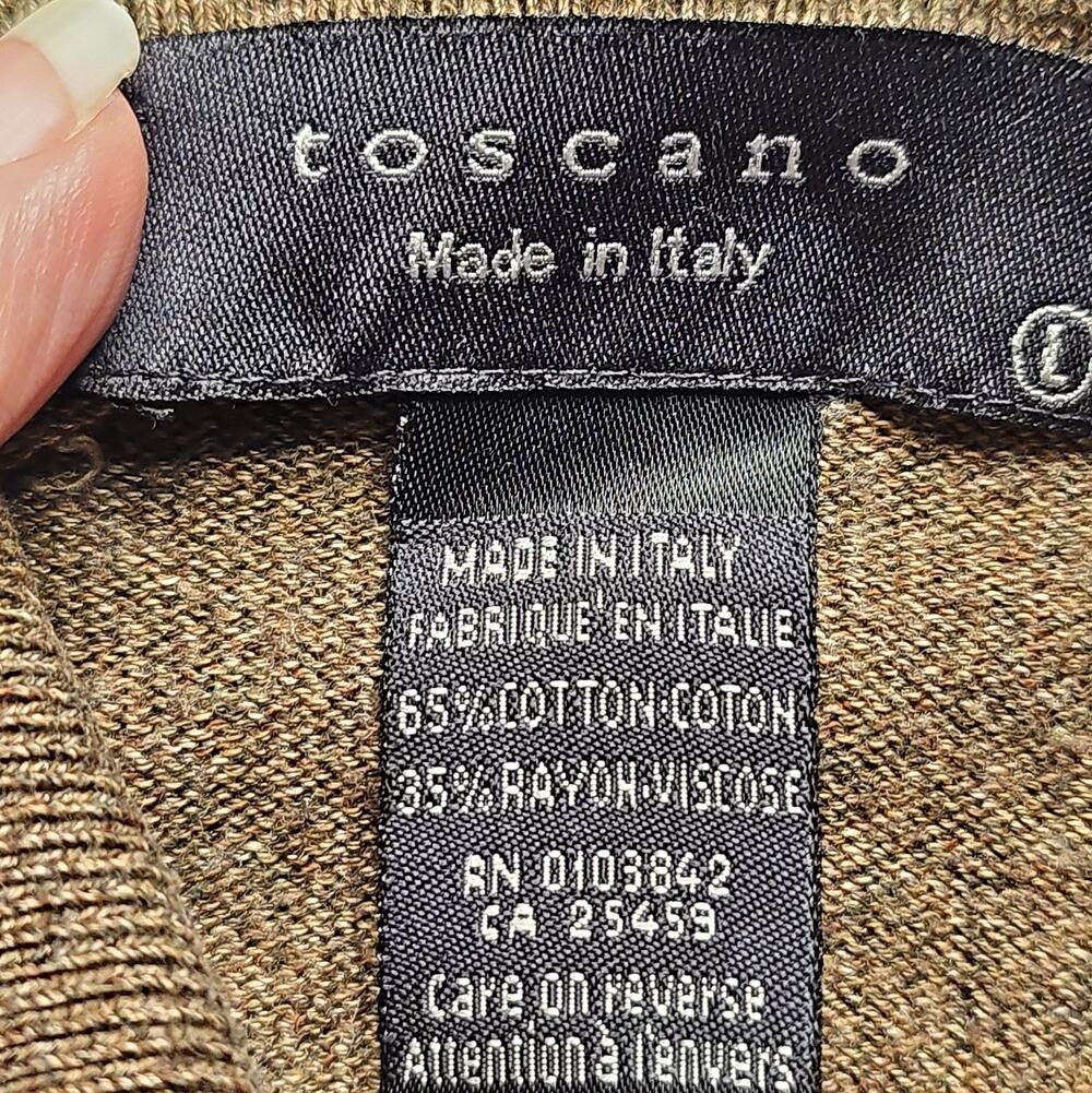 Toscano Made in Italy Men's L Brown Knit Long Sleeve Polo Sweater Cotton Blend